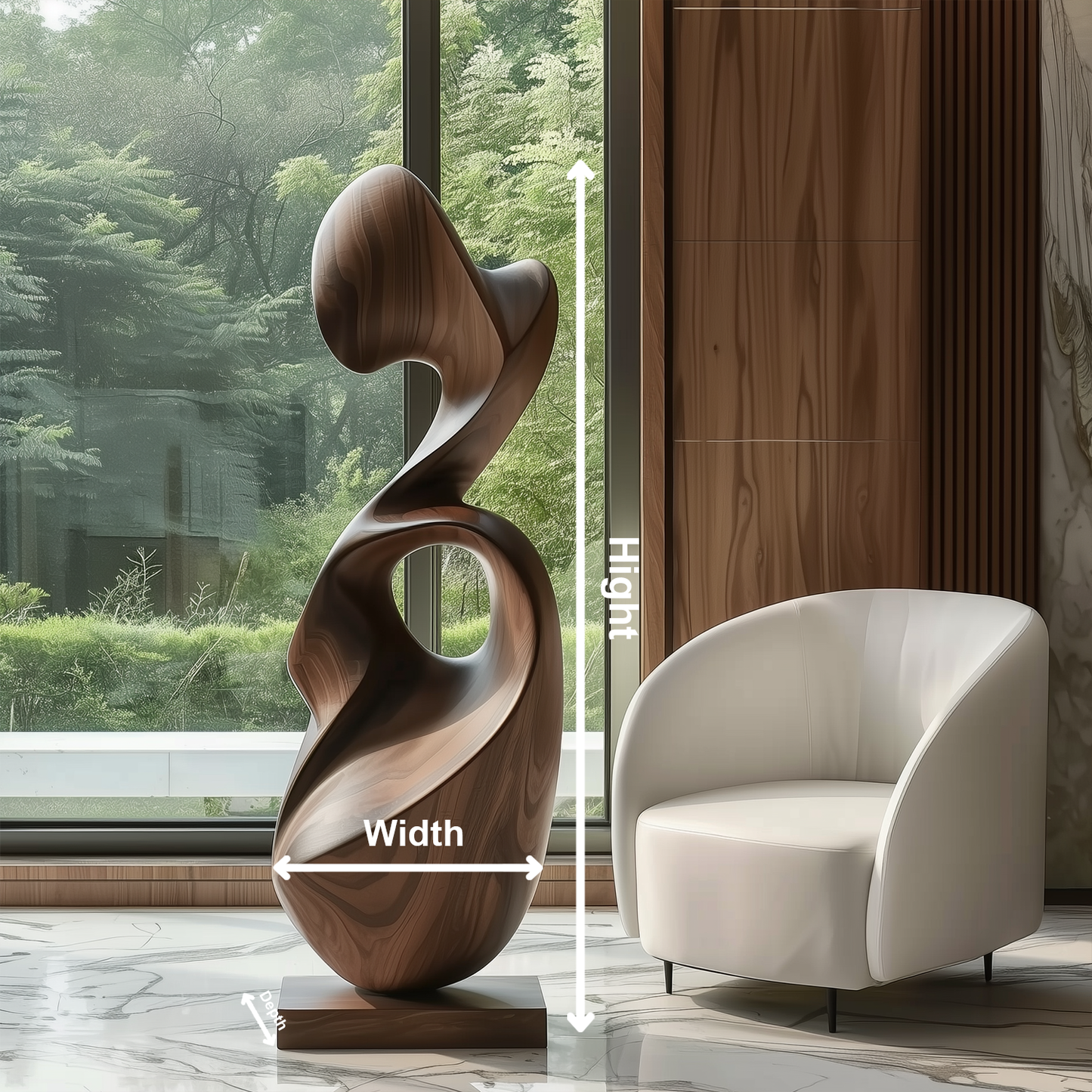 Abstract Modern Wooden Sculpture, Hand Carved Solid Wood Infinity Loop Art, Large Organic Floor Decor, Luxury Statement Piece for Contemporary Home