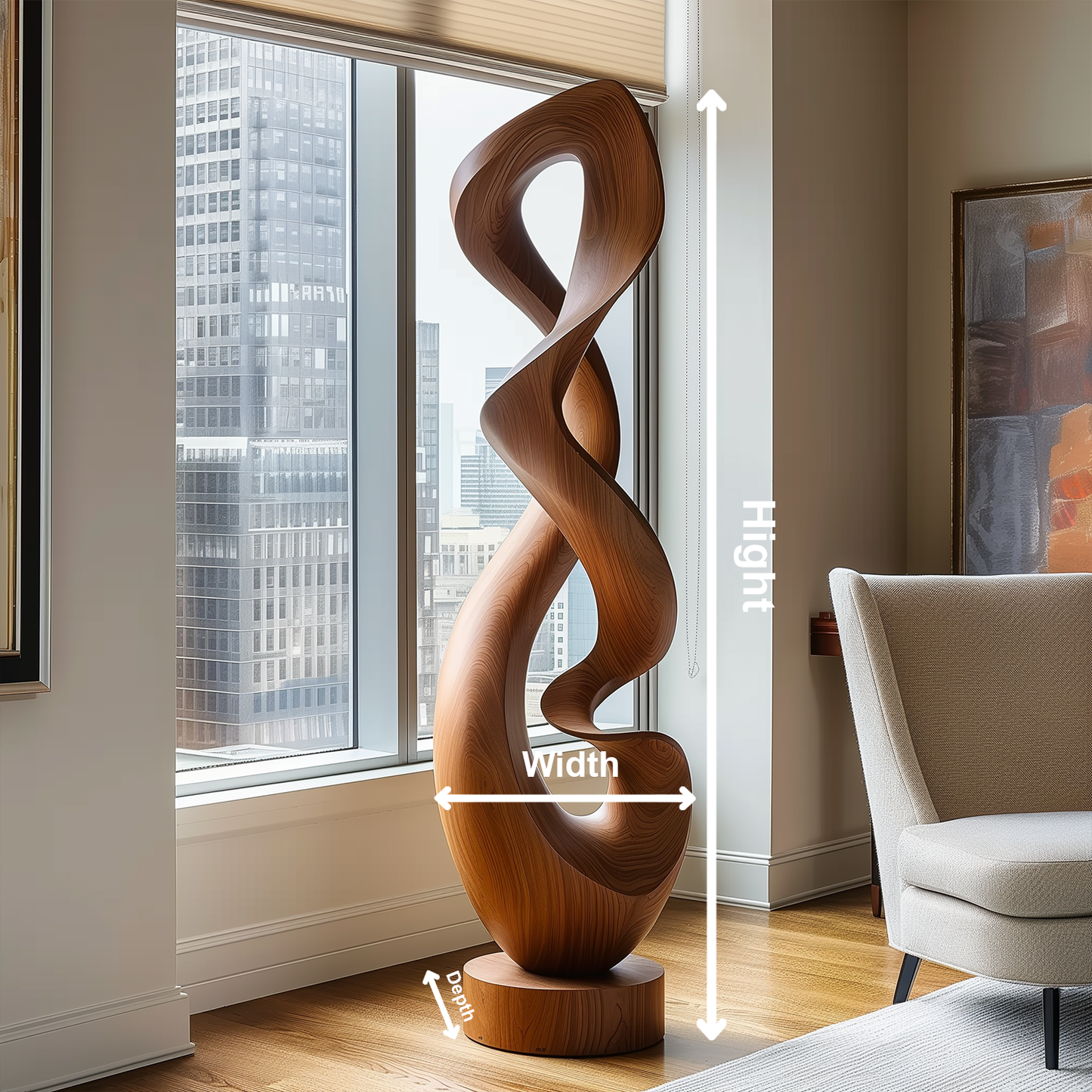 Tall Hand Carved Infinity Loop Wooden Sculpture, Organic Twisting Ribbon Form, Modern Luxury Floor Art, Large Statement Wood Decor