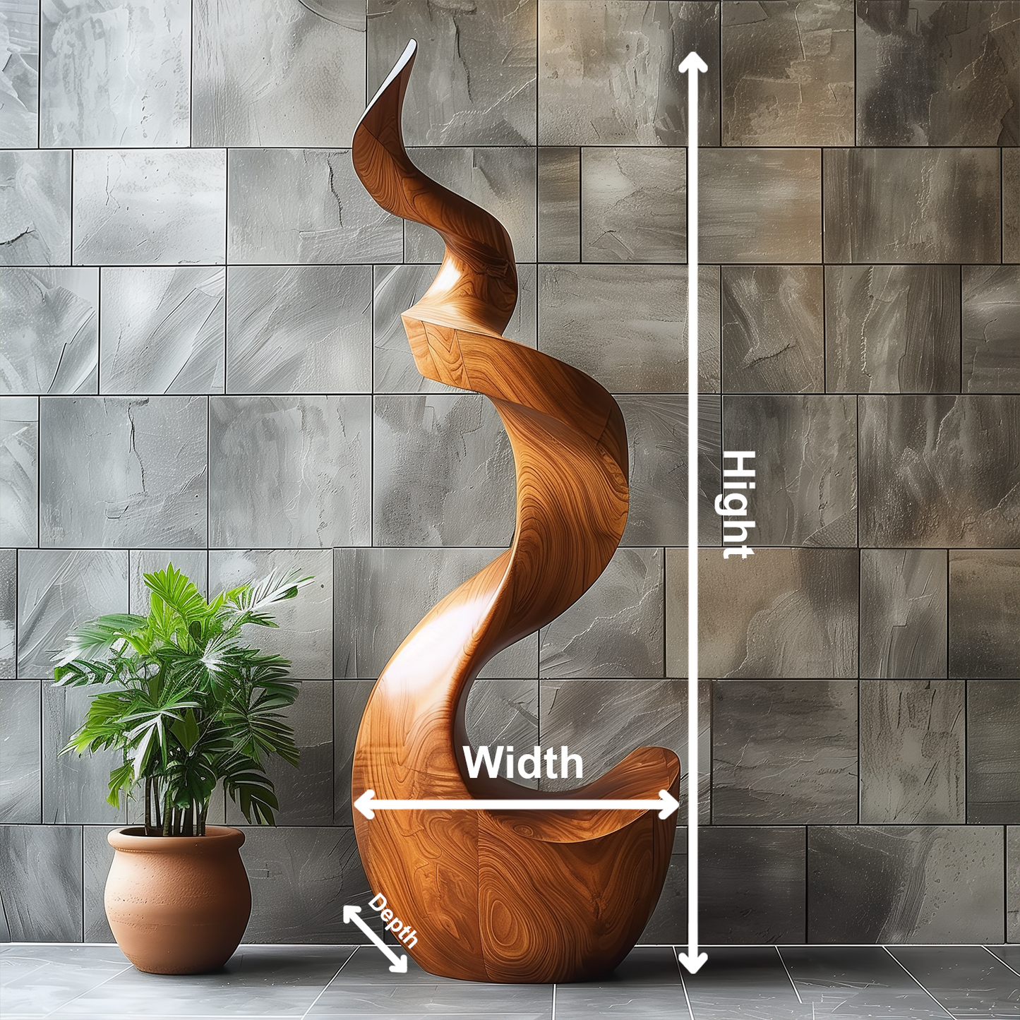 Tall Abstract Wooden Sculpture, Hand Carved Modern Spiral Flame Art, Large Statement Floor Decor, Organic Luxury Wood Artwork for Living Room