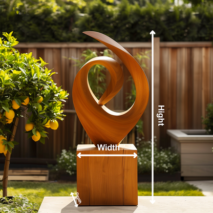 Hand Carved Wooden Infinity Loop Sculpture, Abstract Spiral Flame Form, Large Outdoor Garden Statement Art, Modern Luxury Decor Gift