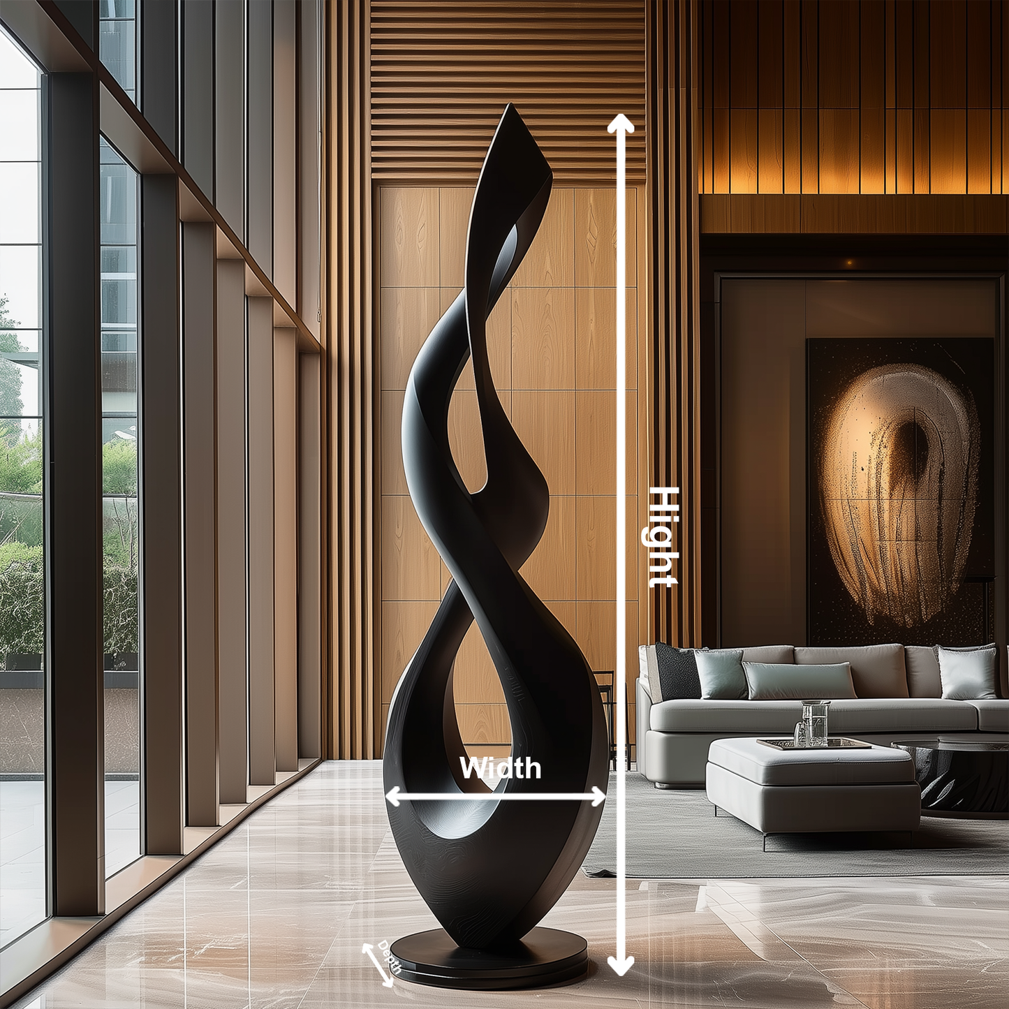 Hand Carved Black Infinity Flame Sculpture, Tall Abstract Twist Floor Art, Modern Luxury Statement Decor, Organic Minimalist Wood Form