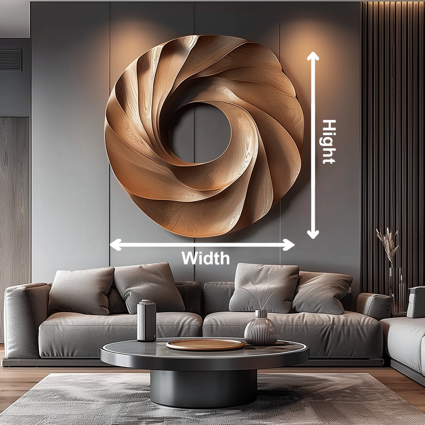Large Wooden Wall Sculpture, Modern Abstract Spiral Wood Art, Hand Carved Circular Wall Decor for Luxury Living Room