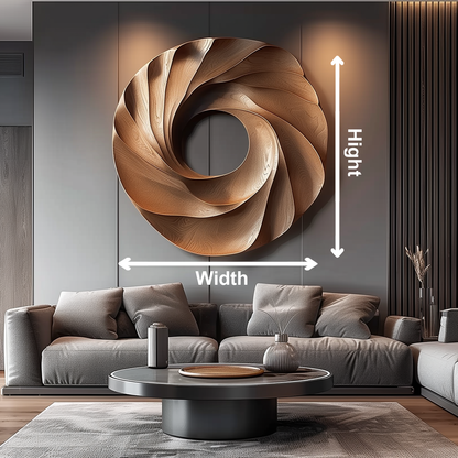 Large Wooden Wall Sculpture, Modern Abstract Spiral Wood Art, Hand Carved Circular Wall Decor for Luxury Living Room