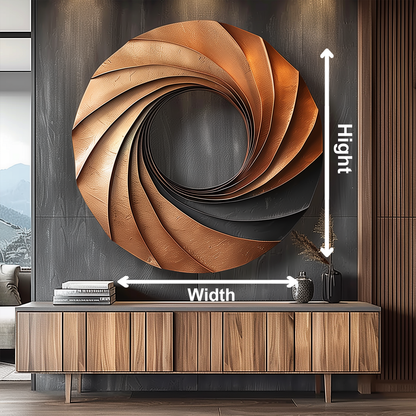 Modern Abstract Wooden Wall Art Sculpture – Spiral Infinity Design, Handcrafted Wood & Copper Wall Decor for Luxury Living Room