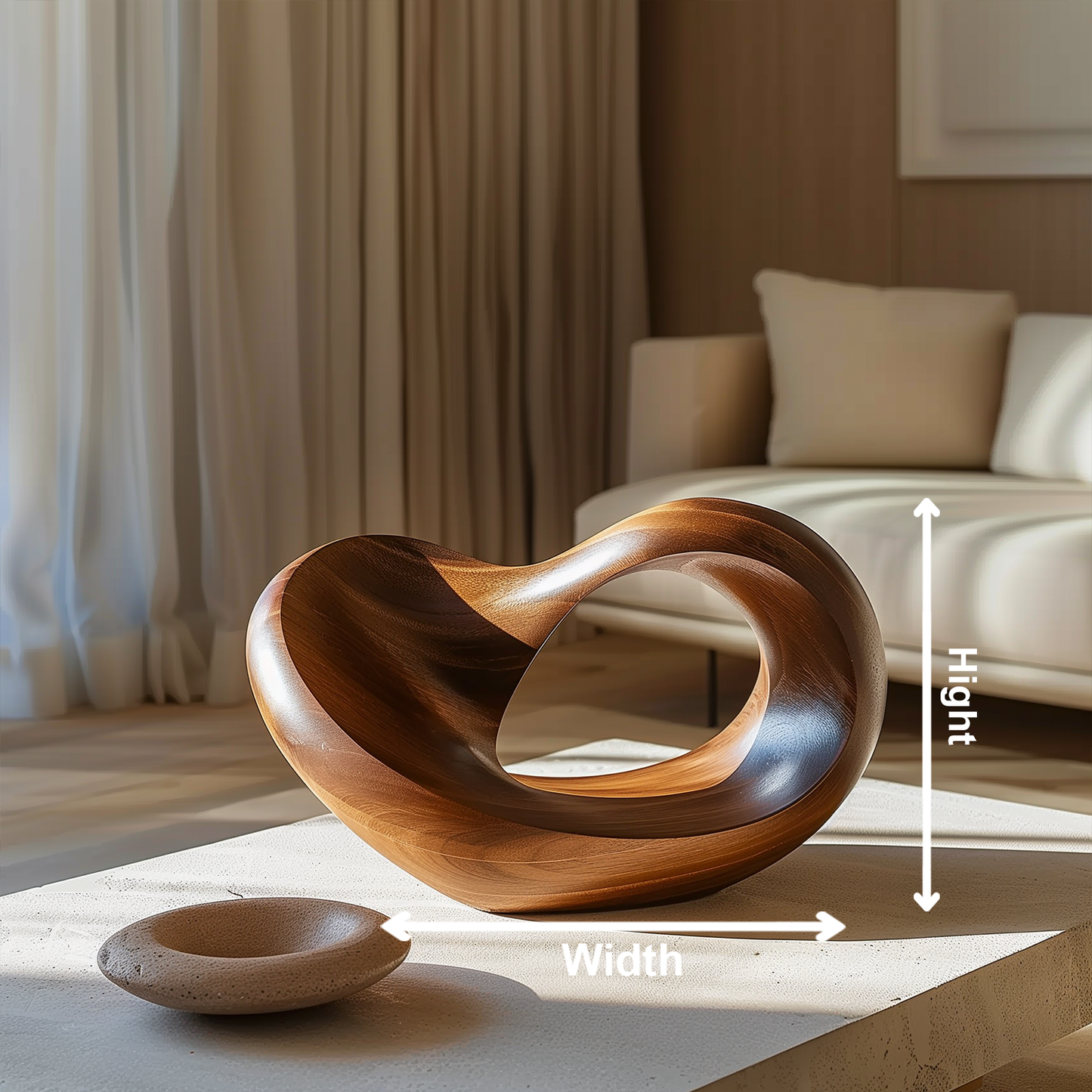 Abstract Wooden Infinity Sculpture, Hand Carved Mobius Loop Art, Solid Wood Modern Decor, Organic Flow Table Sculpture