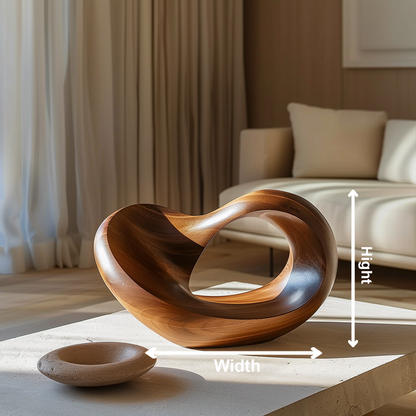 Abstract Wooden Infinity Sculpture, Hand Carved Mobius Loop Art, Solid Wood Modern Decor, Organic Flow Table Sculpture