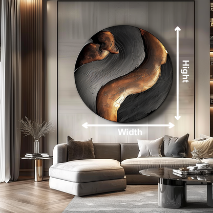 Large 3D Abstract Round Wall Sculpture, Black and Gold Modern Circle Art, Luxury Statement Wall Decor for Contemporary Interiors