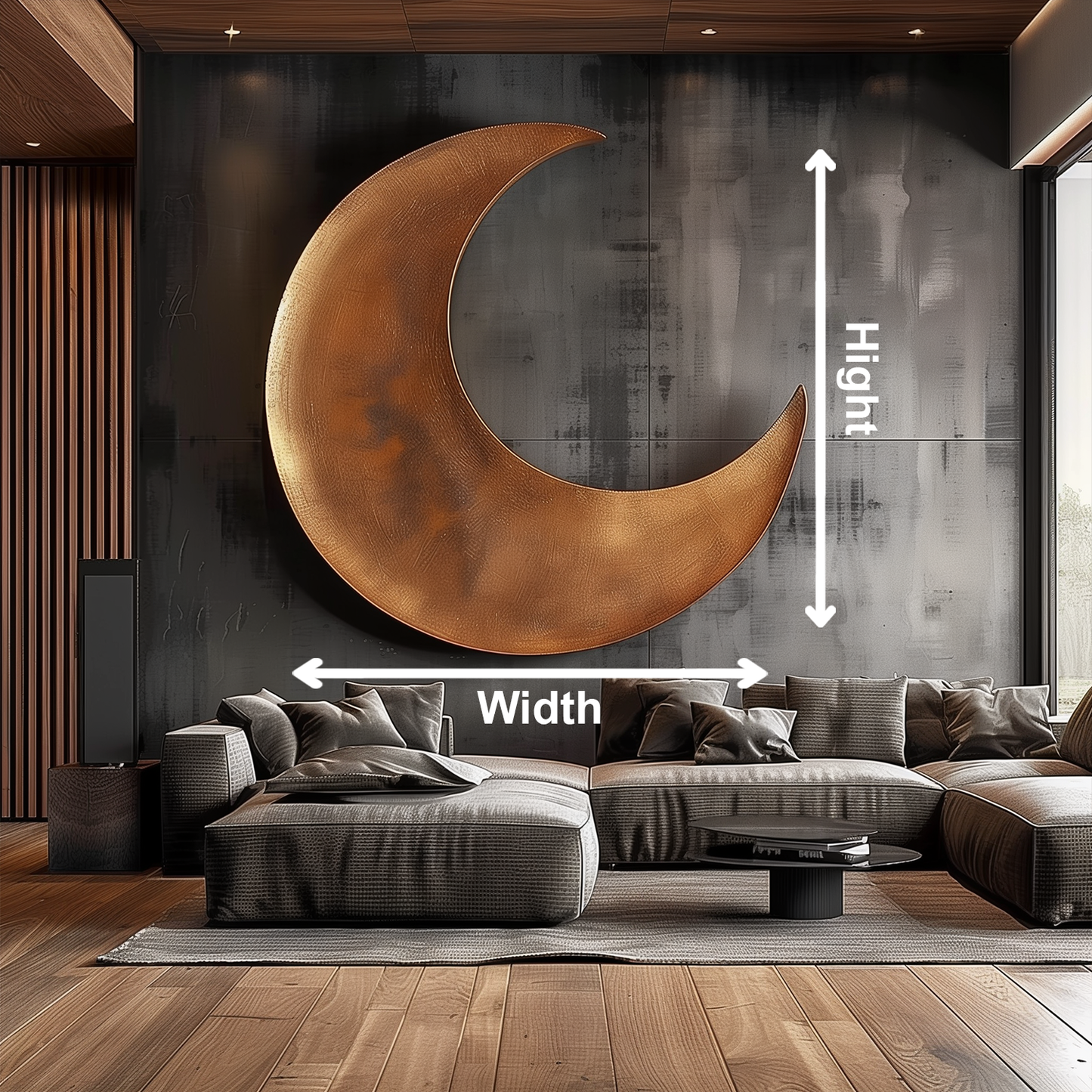 Large Hand-Carved Wooden Crescent Moon Wall Sculpture, 3D Abstract Lunar Art, Modern Luxury Statement Wall Decor for Interiors