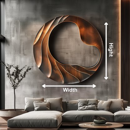 Abstract Heart Spiral Wall Sculpture, Round Copper Wood 3D Wall Art, Modern Infinity Swirl Statement Decor, Luxury Contemporary Home Accent