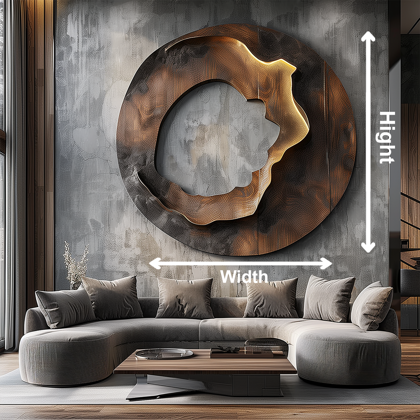 Large Abstract Circular Wall Sculpture, Modern Infinity Ring Art, Luxury Metal & Wood Wall Decor, Contemporary Statement Artwork for Living Room