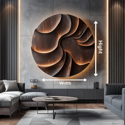 Large Round 3D Wood Wall Sculpture, Abstract Layered Wave Relief Art, Organic Topographic Modern Decor, Luxury Statement Wall Hanging
