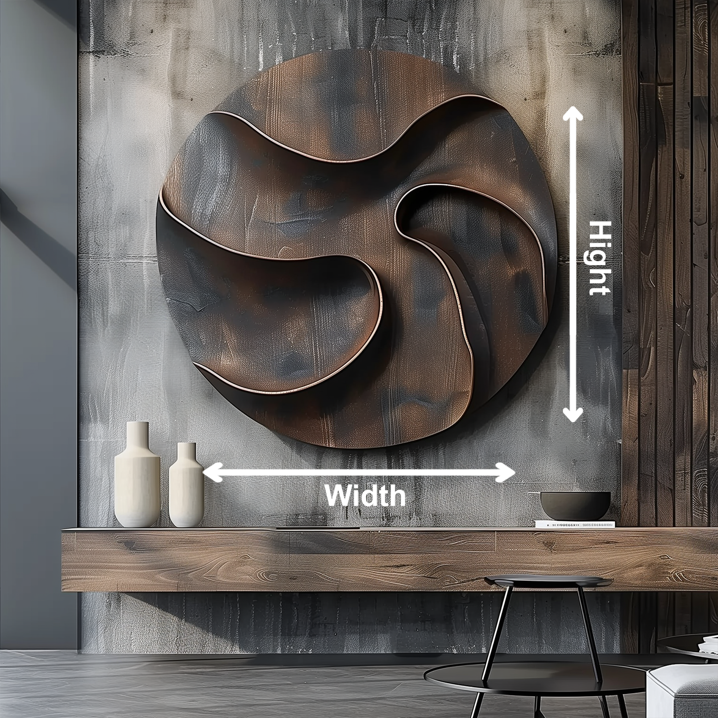 Round Abstract Wooden Wall Art Sculpture, Layered Organic Swirl Design, Modern 3D Wood Carving, Luxury Statement Wall Decor