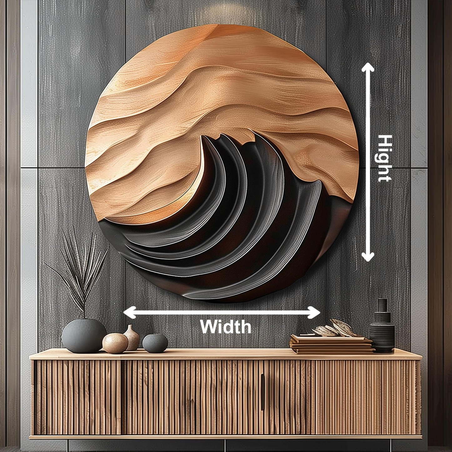 Abstract Wooden Wall Art Mountain Moon Relief, Hand Carved Circular Wood Sculpture, Modern Zen Wall Decor, Organic 3D Art for Living Room
