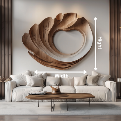 Hand-Carved Wooden Spiral Wave Wall Sculpture, Large 3D Abstract Hollow Circle Art, Modern Organic Luxury Statement Home Decor