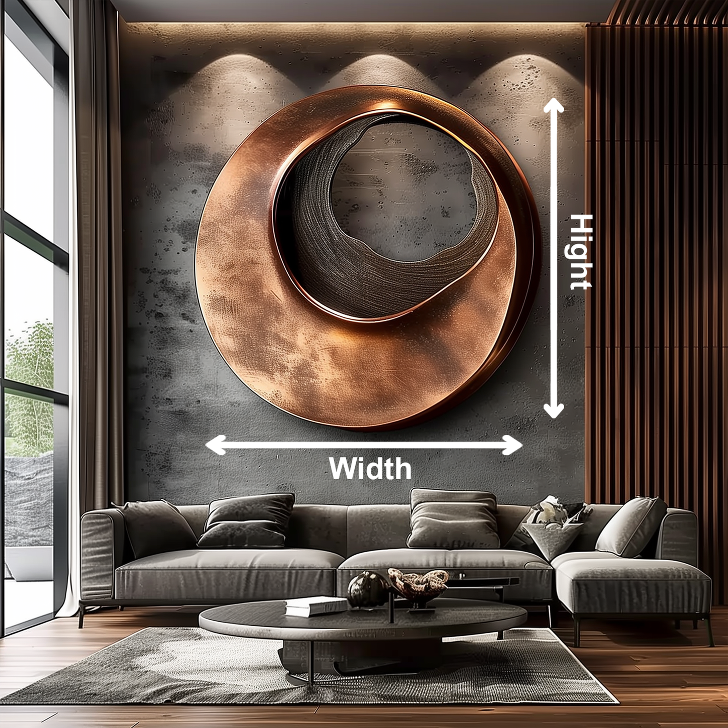 Hand Carved Round Wooden Wall Sculpture, Layered Swirl Abstract 3D Art, Copper Tone Modern Luxury Statement Wall Decor