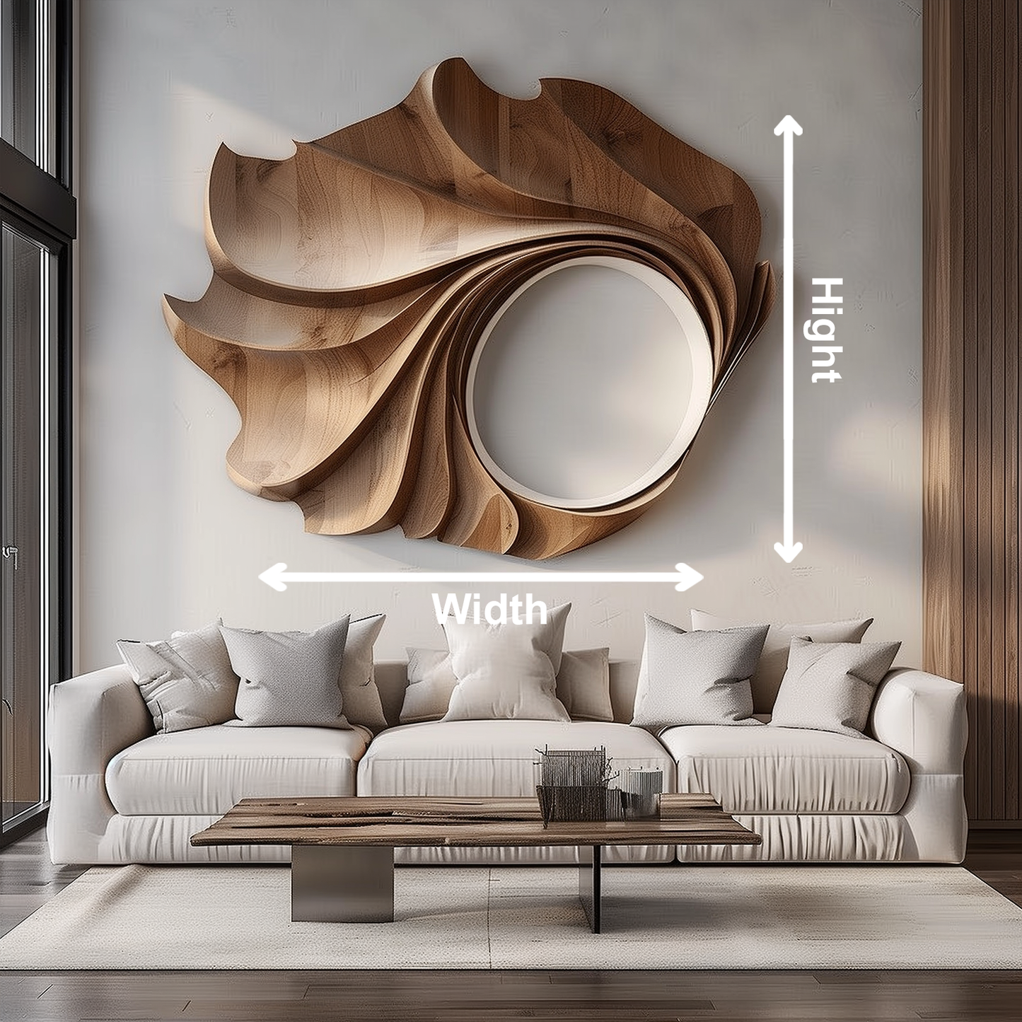 Hand-Carved Wooden Wave Wall Sculpture, Large 3D Abstract Spiral Oval Art, Modern Organic Luxury Statement Home Decor