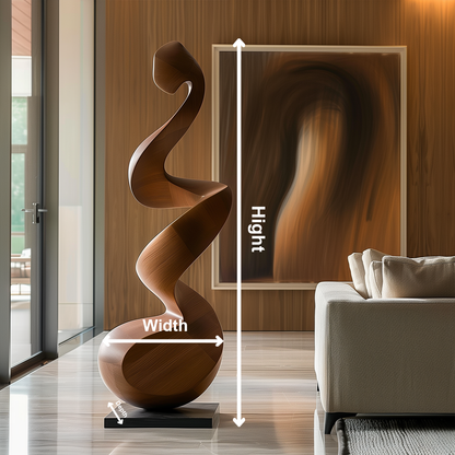Tall Twisting Wooden Sculpture, Hand Carved Organic Spiral Form, Modern Floor Art, Luxury Abstract Wood Decor for Living Room