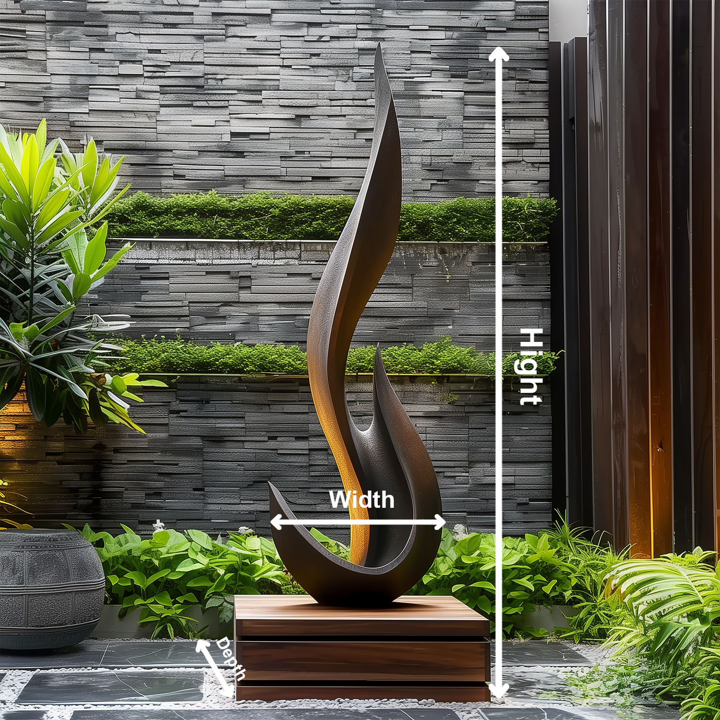 Hand Carved Tall Abstract Flame Wood Sculpture, Black Modern Organic Floor Art, Luxury Statement Decor, Contemporary Home Accent