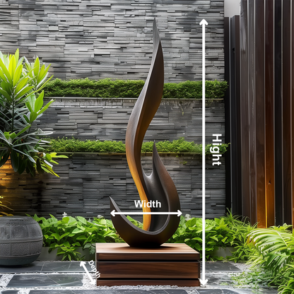 Hand Carved Tall Abstract Flame Wood Sculpture, Black Modern Organic Floor Art, Luxury Statement Decor, Contemporary Home Accent