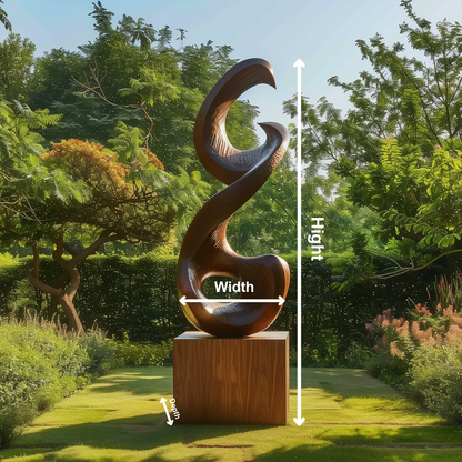 Large Abstract Infinity Spiral Garden Sculpture, Hand Carved Wooden Outdoor Statement Art, Modern Organic Luxury Yard Decor