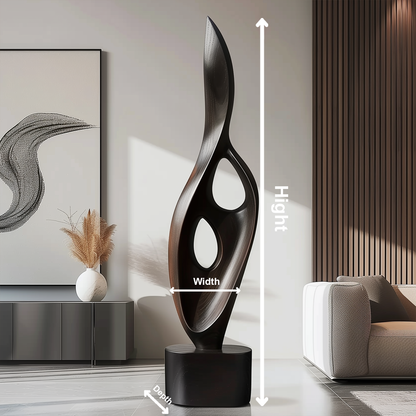 Tall Black Flame Cutout Sculpture Hand Carved Solid Wood Abstract Modern Luxury Home Decor