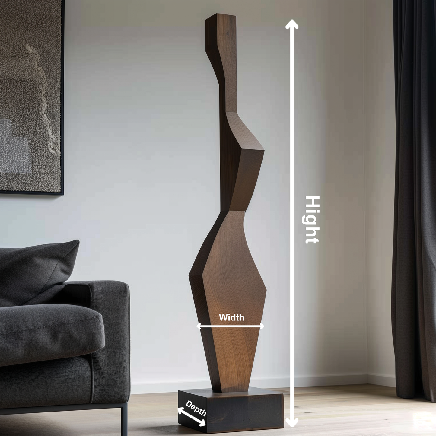 Tall Geometric Wooden Sculpture Hand Carved Solid Wood Abstract Modern Minimalist Luxury Home Decor