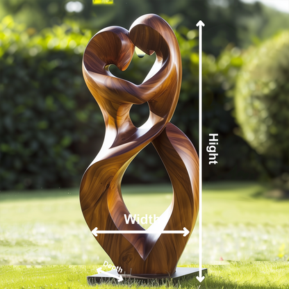 Infinity Love Wooden Sculpture Large Heart Twist Couple Hand Carved Solid Wood Modern Wedding Anniversary Decor