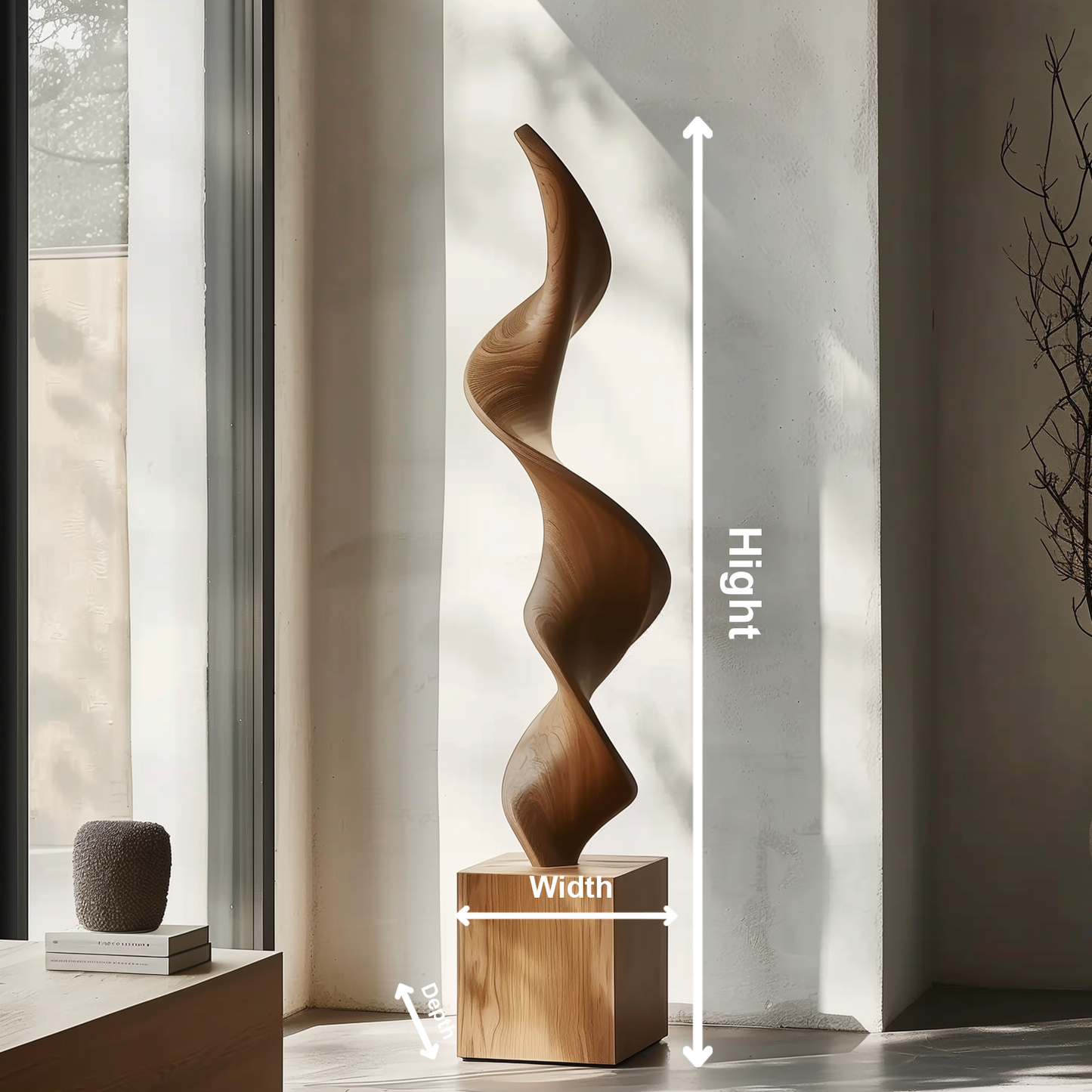 Tall Abstract Wooden Sculpture Hand Carved Modern Organic Art Floor Sculpture Solid Wood Minimalist Home Decor