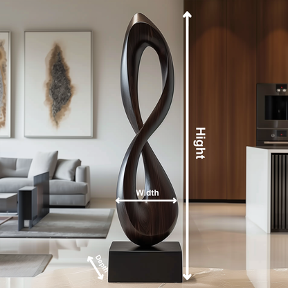Tall Infinity Loop Wooden Sculpture Hand Carved Solid Wood Abstract Twist Modern Luxury Home Decor