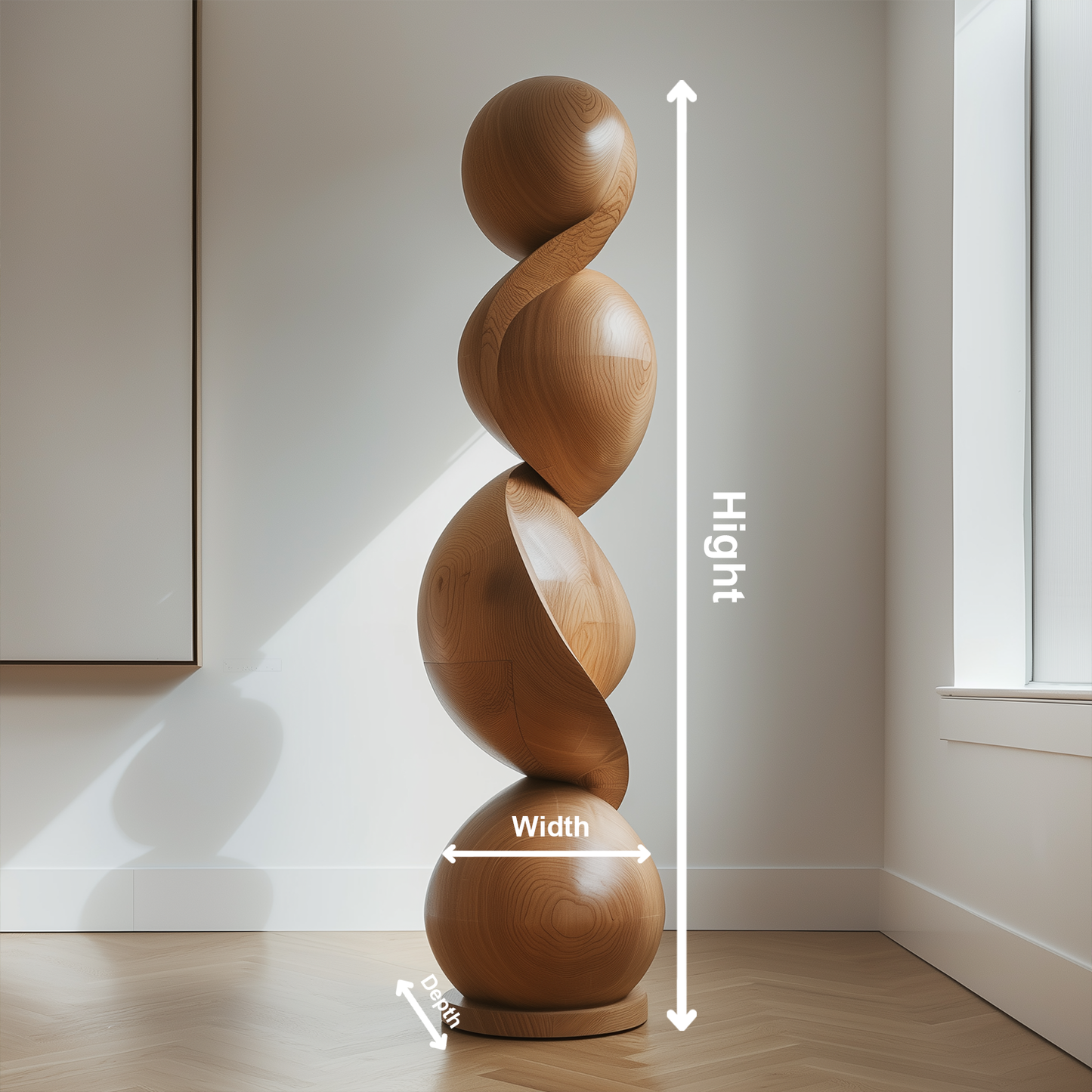 Hand Carved Wooden Balance Stone Sculpture, Modern Stacked Sphere Art, Zen Minimalist Wood Decor, Organic Luxury Statement Piece