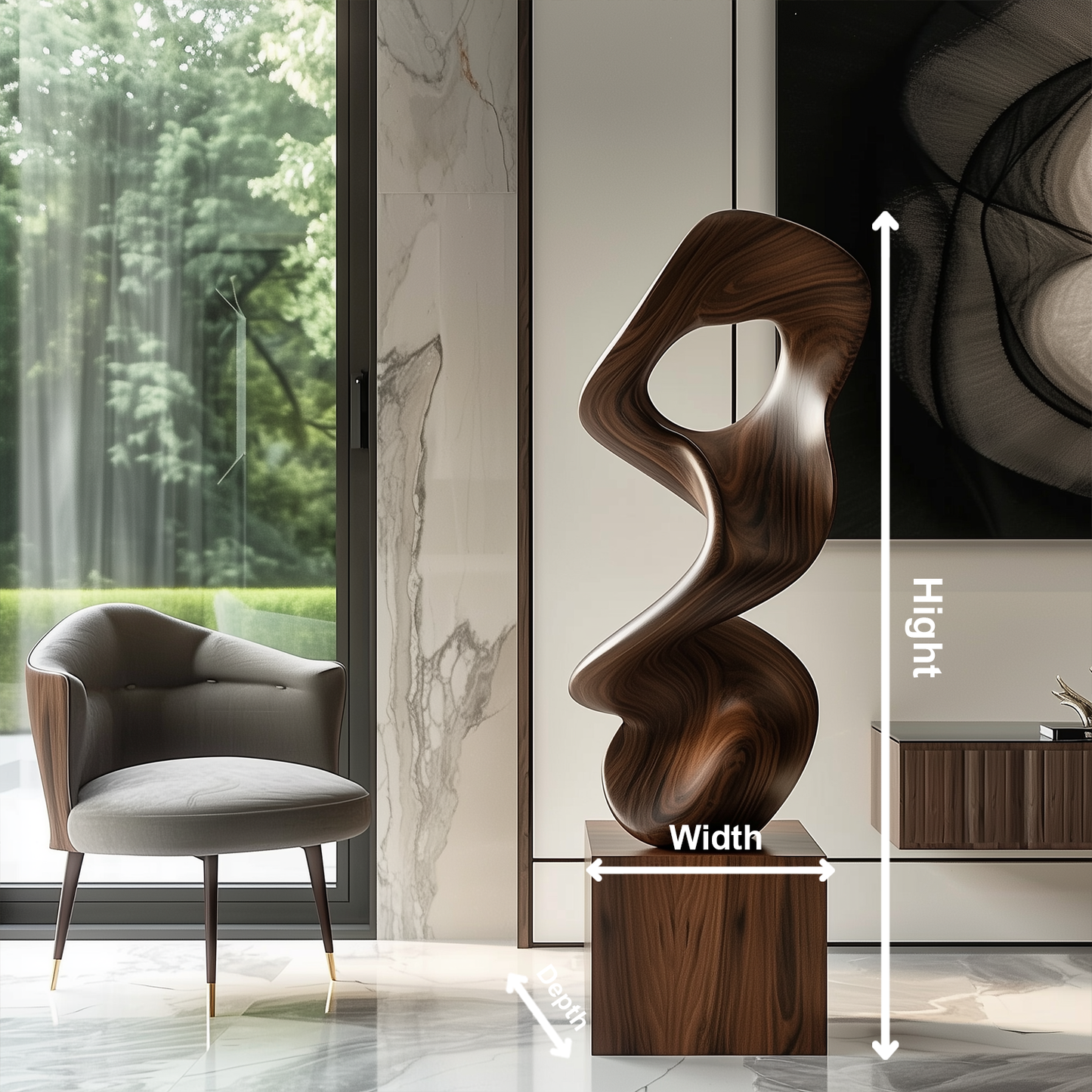 Abstract Organic Wooden Sculpture Hand Carved Solid Wood Hollow Form Modern Luxury Statement Home Decor