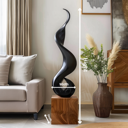 Tall Black Flame Spiral Wooden Sculpture Hand Carved Solid Wood Abstract Twist Modern Luxury Home Decor