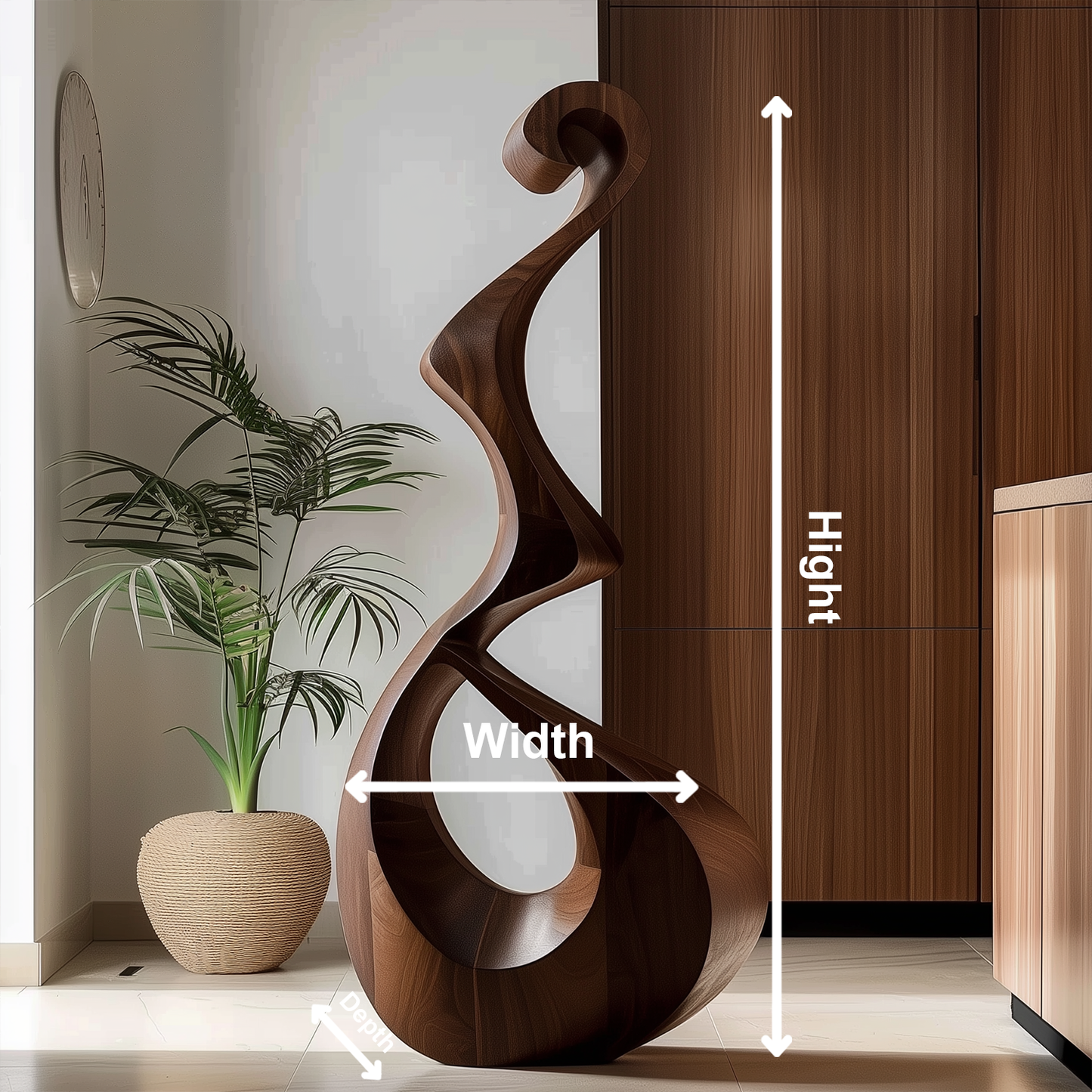 Tall Wooden Flame Infinity Sculpture Hand Carved Solid Wood Abstract Loop Modern Luxury Living Room Decor