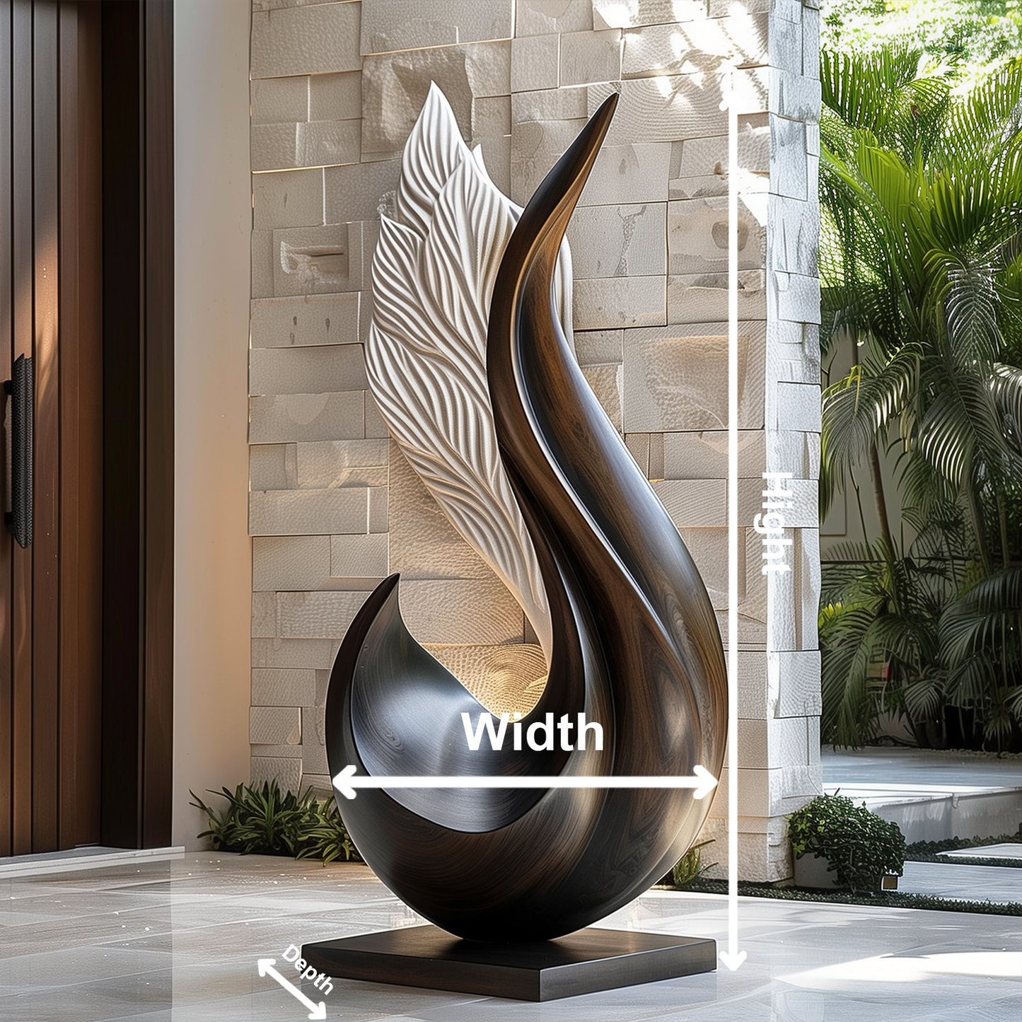 Flame Wing Wooden Sculpture Hand Carved Two Tone Solid Wood Abstract Angel Form Modern Luxury Home Decor