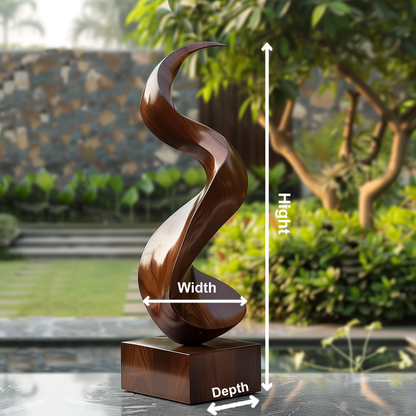Tall Abstract Wooden Spiral Sculpture Hand Carved Solid Wood Modern Garden Art Luxury Outdoor Home Decor