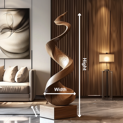 Tall Wooden Flame Spiral Sculpture Hand Carved Solid Wood Abstract Twist Modern Luxury Living Room Decor