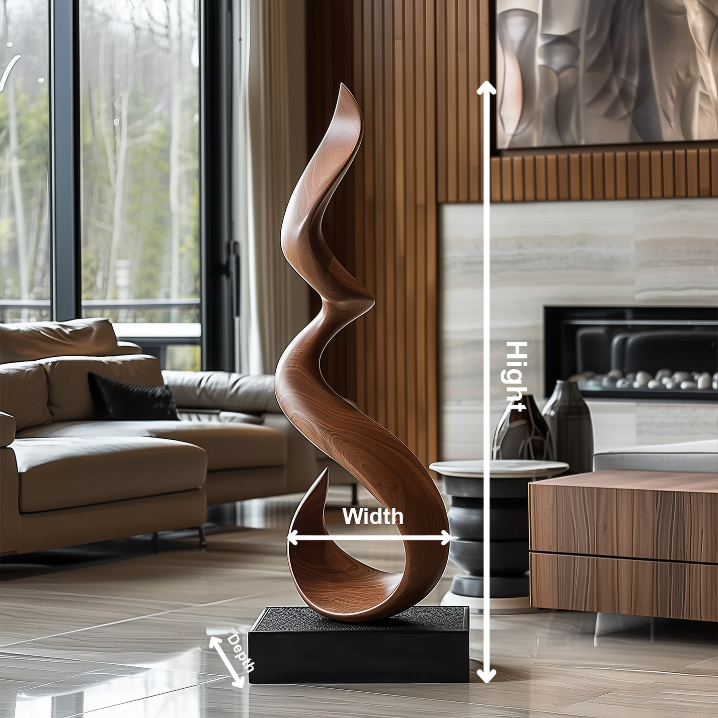 Tall Abstract Wooden Sculpture – Handmade Modern S-Shaped Flow Design | Solid Wood Contemporary Curved Art Floor Decor