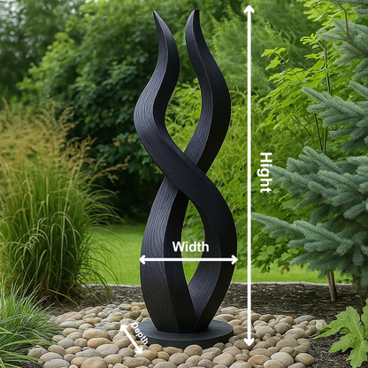 Tall Black Wooden Flame Sculpture – Handmade Modern Abstract Outdoor Garden Art | Solid Wood Fire-Inspired Yard Decor Statement Piece