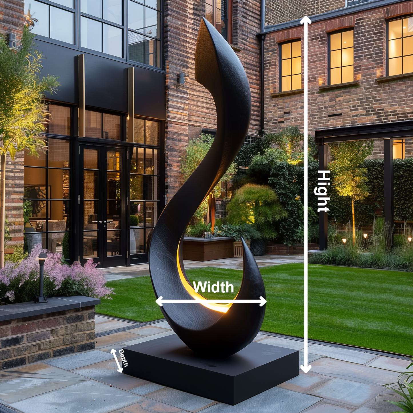 Large Black Abstract Outdoor Sculpture, Modern Flame Infinity Form, Luxury Garden Statement Art, Contemporary Metal Decor for Patio Yard Entrance
