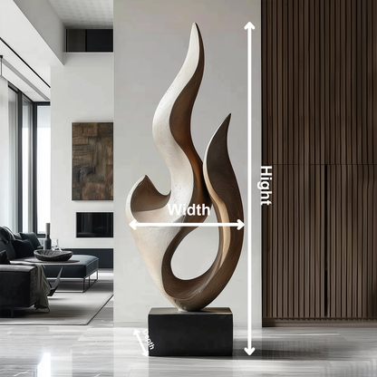 Hand Carved Abstract Wooden Flame Sculpture, Modern Two Tone Organic Twist Art, Luxury Large Statement Floor Decor, Contemporary Wood Artwork