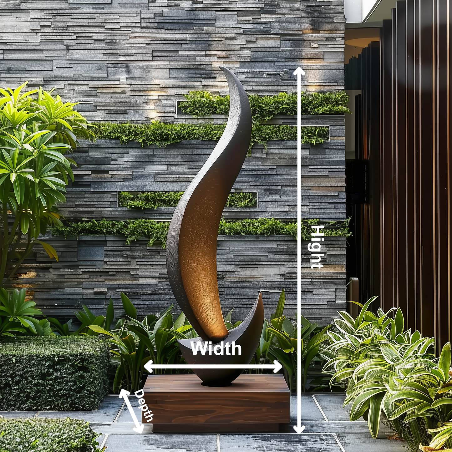 Tall Abstract Flame Sculpture, Modern Black Outdoor Garden Art, Hand Carved Wooden Statement Decor, Luxury Contemporary Yard Accent