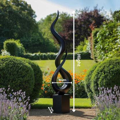 Tall Black Abstract Flame Twist Sculpture, Modern Infinity Outdoor Garden Art, Luxury Statement Yard Decor, Contemporary Floor Sculpture