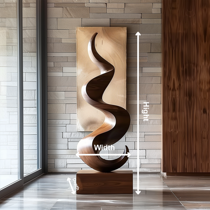 Hand Carved Abstract Wooden Sculpture, Modern Infinity Flame Art, Luxury Large Statement Decor, Minimal Organic Wood Art