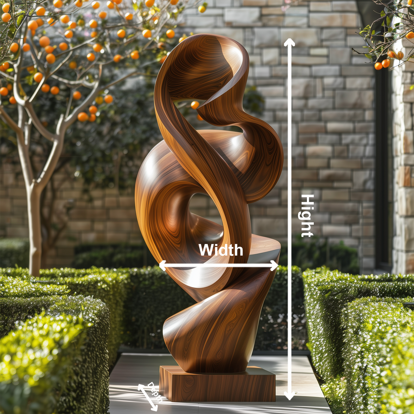 Large Abstract Wooden Sculpture – Handmade Modern Twisted Loop Design | Solid Wood Polished Outdoor Garden Art Contemporary Decor