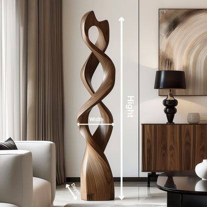 Tall Double Infinity Wooden Sculpture Hand Carved Solid Wood Abstract Twist Modern Luxury Home Decor