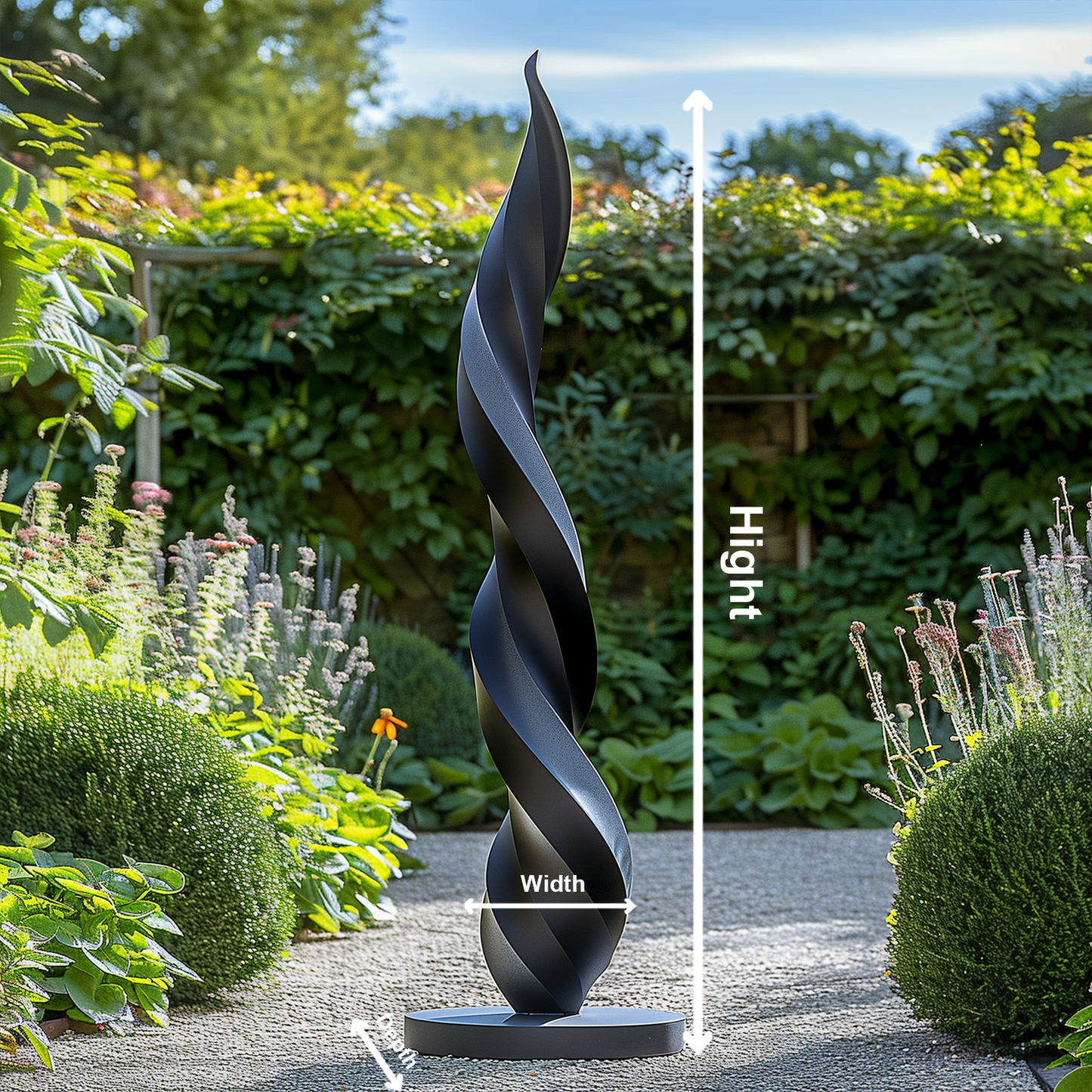 Tall Black Wooden Spiral Sculpture – Handmade Modern Abstract Twist Design | Solid Wood Outdoor Garden Art Contemporary Yard Decor