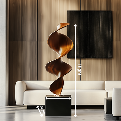 Tall Spiral Wave Wooden Sculpture – Handmade Modern Abstract Layered Twist | Solid Wood Polished Floor Art Contemporary Home Decor