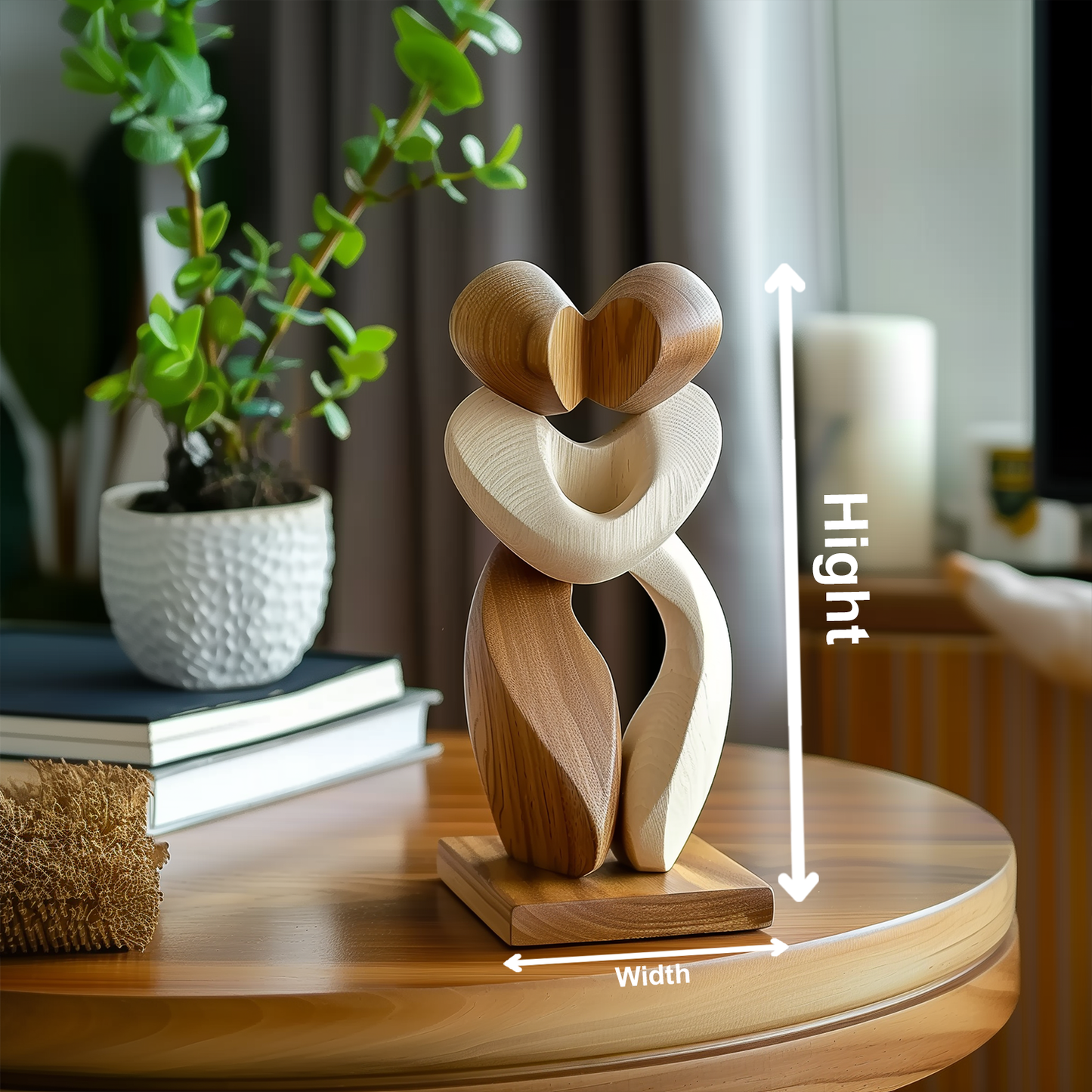 Handmade Wooden Couple Sculpture, Abstract Embrace Tabletop Art, Solid Wood Carving, Romantic Home Decor Gift