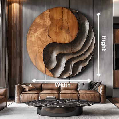 Large Wooden Yin Yang Wall Art – Handmade Abstract Round Wood Sculpture | Carved Solid Wood Wall Hanging Modern Home Decor