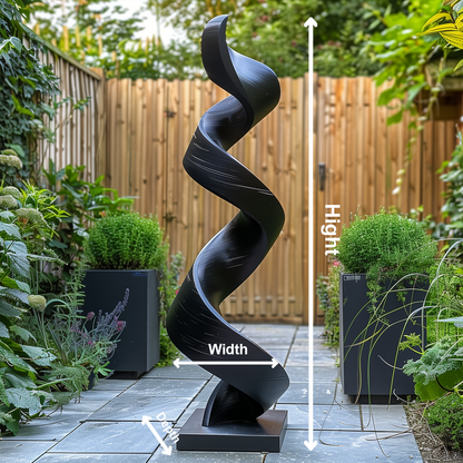 Tall Black Wooden Spiral Sculpture – Handmade Modern Abstract Outdoor Garden Art Solid Wood Twisted Ribbon Yard Decor Statement Piece